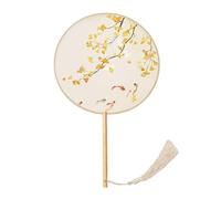 Elnwnnkc Ventaglio rotondo modello cinese classico in seta ventaglio a mano non pieghevole nappe Fan danza matrimonio ventilatore nappe seta Fan