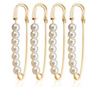 ELNX 4 Pezzi Spille da Balia Grandi con Perle, Spille Decorative in Finta Perla da 7,9 cm, per stringere la Vita dei Pantaloni, Abbigliamento, Maglioni, Scialli e gonne (Oro)