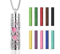 ELNX Collana Diffusore per Olii Essenziali | Collana Aromaterapia in Acciaio Inox con 10 Tamponi Profumati Ciondolo Gioielli Regalo per Donna e Uomo (LOVE)