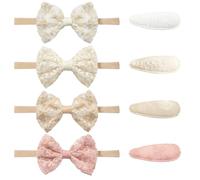 ELNX Set da 8 Pezzi Fasce per Capelli e Fermagli per Neonato, Fiocchi Elastici e Mollette Ricamate, Accessori per Capelli per Neonati, Bambini e Ragazze