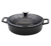 Elo 3382826 casseruola in ghisa smaltata antiaderente bassa con coperchio, grigio classico, adatta al forno, pentola a cottura a induzione, 28 cm, 3 l, 2-4 persone