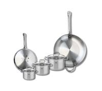 ELO 9506150 - Set di 2 padelle da forno 24 e 32 cm e 3 pentole, 12, 14 e 16 cm, Elo Profi Citrino, acciaio inox, induzione