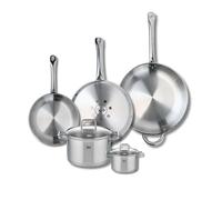 ELO 9511550 - Set di 3 padelle da cucina, 24, 28 e 32 cm e 2 pentole, 12 e 20 cm, Elo Profi Citrin, acciaio inox, induzione