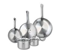 ELO 9511850 - Set di 3 padelle da cucina, 24, 28 e 32 cm e 2 pentole, 14 e 20 cm, Elo Profi Citrino, acciaio inox, induzione