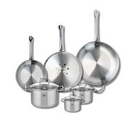 ELO 9512450 - Set di 3 padelle da cucina, 24, 28 e 32 cm, con 3 pentole, 12, 14 e 20 cm, Elo Profi Citrino, acciaio inox, induzione