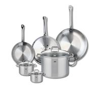 ELO 9512550 - Set di 3 padelle da cucina, 6 pezzi, 24, 28 e 32 cm e 3 pentole, 12, 14 e 26 cm, Elo Profi Citrin, acciaio inox, induzione
