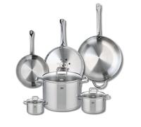 ELO 9512750 - Set di 3 padelle da cucina, 6 pezzi, 24, 28 e 32 cm e 3 pentole, 12, 16 e 26 cm, Elo Profi Citrin, acciaio inox, induzione