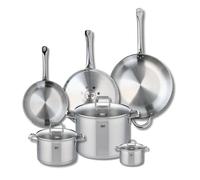 ELO 9512850 - Set di 3 padelle da cucina, 6 pezzi, 24, 28 e 32 cm e 3 pentole, 12, 20 e 26 cm, Elo Profi Citrin, acciaio inox, induzione