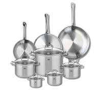 ELO 9513850 - Set di 3 padelle da cucina, 24, 28 e 32 cm e 5 pentole, 12, 14, 16, 20 e 26 cm, Elo Profi Citrino, acciaio inox, induzione