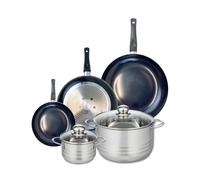 ELO 9747650 - Set di 3 padelle da cucina, 20, 28 e 32 cm e 2 padelle 14 e 24 cm Elo Prima Lucidante, acciaio inox, induzione 9747650