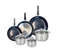 ELO 9751750 - Set di 3 padelle da cucina, 24, 28 e 32 cm e 3 pentole, 14, 16 e 20 cm, in acciaio inox, a induzione