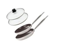 Elo 9803850 - Set di 2 padelle in alluminio e coperchi di cottura in vetro, padella per tutti i fuochi, stufa a induzione, padella senza PFAS, alluminio, acciaio inossidabile, vetro, plastica, 28 x 5