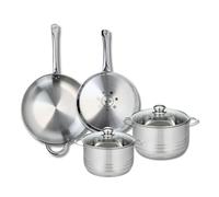 ELO 9882850 - Set di 2 padelle 28 e 32 cm e 2 padelle 20 e 24 cm Elo Profi lucido, acciaio inox, induzione 9882850