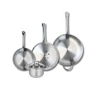 ELO 9884650 - Set di 3 padelle da cucina, 24, 28 e 32 cm, 1 pentola da 14 cm, Elo Profi lucido, acciaio inox, induzione 9884650