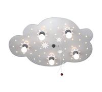 Elobra, Lampada da soffitto per bambini, a forma di nuvoletta con stelline e funzione luce notturna, attacco E14 i efficienza energetica A, led, legno, argento
