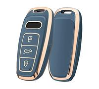 ELOHEI Cover portachiavi Audi custodia speciale morbida TPU compatibile con Audi A4 Q7 Q5 TT A3 A6 SQ5 R8 S5 Smart Key (Gold Edge Blue)
