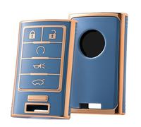 ELOHEI Custodia per chiave Cadillac, morbida e di alta qualità, protezione completa, compatibile con Cadillac Escalade ATS CTS DTS SRX STS 2008-2015 (bordo dorato grigio)