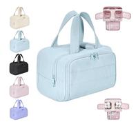 Elouva Toiletry Bag, Elouva Large Capacity Wide-Open Travel Cosmetic Bag, Waterproof Portable Pouch Open Flat Toiletry Bags, for Toiletries Storage, Dry-And-Wet Separation (Blue)