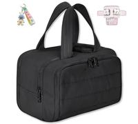 Elouva Toiletry Bag, Elouva Large Capacity Wide-Open Travel Makeup Bag, 4-in-1 Puffy Multi-functional Cosmetic Bags, Portable Waterproof Open Flat Organizer Bags, Essentials, Toiletries (Black)