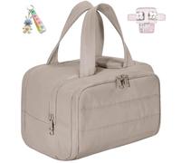 Elouva Toiletry Bag, Elouva Large Capacity Wide-Open Travel Makeup Bag, 4-in-1 Puffy Multi-functional Cosmetic Bags, Portable Waterproof Open Flat Organizer Bags, Essentials, Toiletries (Brown)