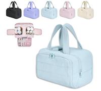 Elouva Toiletry Bag for Women, Large Capacity Wide-Open Travel Cosmetic Bag, 4-in-1 Multi-Functional Lightweight Makeup Bags with Handle for Accessories, Toiletries (Blue)