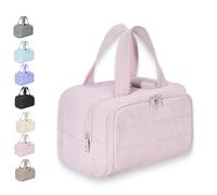 Elouva Toiletry Bag for Women, Large Capacity Wide-Open Travel Cosmetic Bag, with 4-in-1 Compartments, Wet & Dry Separation, with Handle (Pink)