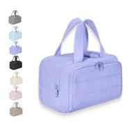 Elouva Toiletry Bag for Women, Large Capacity Wide-Open Travel Cosmetic Bag, with 4-in-1 Compartments, Wet & Dry Separation, with Handle (Purple)