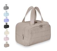Elouva Toiletry Bag for Women, Large Capacity Wide-Open Travel Cosmetic Bag, with 4-in-1 Compartments, Wet & Dry Separation, with Handle (Khaki)