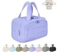 Elouva Toiletry Bag, Large Capacity Wide-Open Travel Cosmetic Bag, 4-in-1 Puffy Multi-functional Makeup Organizer Bags with Handle, Dry and Wet Separation (Purple,one size)