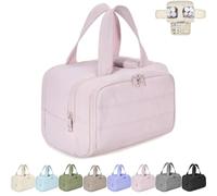 Elouva Toiletry Bag, Large Capacity Wide-Open Travel Cosmetic Bag, 4-in-1 Puffy Multi-functional Makeup Organizer Bags with Handle, Dry and Wet Separation (Pink,one size)