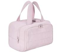 Elouva Toiletry Bag, Large Capacity Wide-Open Travel Cosmetic Bag Organizer, Puffy 4-in-1 Multi-Functional, Dry-and-Wet Separation (Pink)