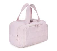 Elouva Toiletry Bag, Large Capacity Wide-Open Travel Makeup Bag, 4-in-1 Puffy Multi-functional Cosmetic Bags for Women with Handle for Accessories, Essentials, Toiletries (Light pink)