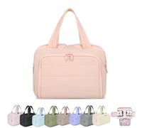 Elouva Toiletry Bag, Spacious Wide-Open Travel Cosmetic Bag with Hygienic Wet/Dry Separation & Upright Bottle Design (Pink)