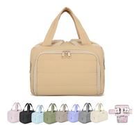 Elouva Toiletry Bag, Spacious Wide-Open Travel Cosmetic Bag with Hygienic Wet/Dry Separation & Upright Bottle Design (Khaki)