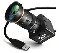 ELP Global Shutter USB3.0 Camera, 5MP 60fps, 10x manuale 5-50mm varifocale, motion capture per l'elaborazione industriale delle immagini, golf swing, plug & play compatibile, compatibile con vari