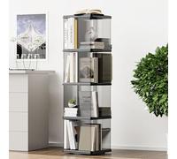 ELPHECO Libreria girevole, piccola libreria angolare per piccoli spazi, libreria a 360 display, 4 ripiani, in plastica stretta, organizer per libri per soggiorno (nero trasparente, rettangolare)