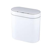 Elpheco, Pattumiera per bagno, 9,5 litri, impermeabile, con sensore di movimento, piccola, con coperchio, sottile, in plastica, stretta, pattumiera per camera da letto, bianco