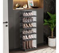 ELPHECO Scarpiera pieghevole con porte 6Tier 12 Pairs alti organizzatori di scarpe in plastica per armadio, ingresso trasparente grande scatola di stoccaggio scarpe con porta magnetica