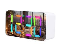 Elprico ANCHE CLOCO Vibrante, Display a Specchio da 7 Pollici con Shaker a Letto e Luce Notturna RGB per Dormienti Pesanti, Anziani (WHITE)