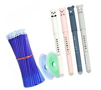 Elprico Matita Cancellabile Set di Matite Set Neutro Blu Inchiostro 0,5 Mm di Cartone Animato Deviazione con Gomma di Ricarica per Edificio per Uffici Scolastici, 4 Penne 2 Gomma 20 Ricarica
