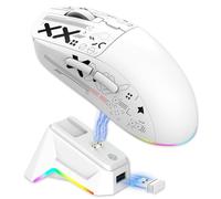 Elprico Mouse da Gioco con Base di Ricarica, Mouse Wireless Tri Mode 2.4G/cablato/BT, 7 Pulsanti Programmabili, Batteria da 650 MAh, Frequenza di Polling 1000 Hz, 12000 Punti per Pollice (WHITE)
