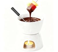 Elprico Set di Pentole per Fonduta in Ceramica, Supporto per Ciotola per Fusione del Cioccolato Dal Design Diviso con Forchetta, per Feste con Gelato Al Formaggio (bianco puro)