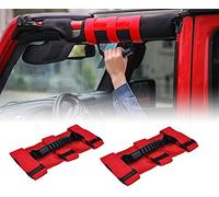 ELR - Set di maniglie per Jeep Wrangler Roll Bar, facili da montare, con 3 cinghie e manico per Jeep Wrangler (2 pezzi, rosso)