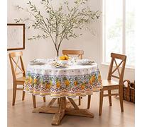Elrene Capri Lemon Tovaglia Rettangolare in Tessuto con Doppio Bordo, Poliestere, Multicolore, 70"x70" Round