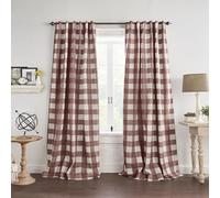 Elrene Farmhouse Living Grainger - Tenda oscurante per finestra, motivo a quadri, in poliestere, lino, rosso, 132 x 213 cm (larghezza x lunghezza), confezione da 1