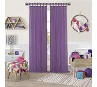 Elrene Greta Crushed Sheer Tie Tab Top Teen Kids Tenda a Pannello Singola per Finestra, Tessuto, Viola, W 50" x L 95" (1 Panels)