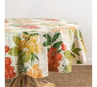 Elrene Home Fashions Callisto - Tovaglia in vinile con motivo floreale tropicale, resistente all'acqua e alle macchie, con retro in flanella, 178 x 178 cm, rotonda