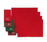 Elrene Home Fashions Holiday Christmas Sentiments - Set di 8 tovagliette e tovaglioli, multicolore