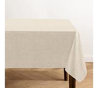 Elrene Home Fashions Monterey Linen Inspired - Tovaglia in vinile impermeabile e antimacchia, con retro in flanella, 152 x 259 cm, rettangolare, colore: avorio