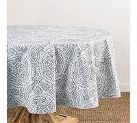 Elrene Home Fashions Savannah Boho Paisley - Tovaglia in vinile resistente all'acqua e alle macchie, con retro in flanella, 178 x 178 cm, rotonda, colore: grigio